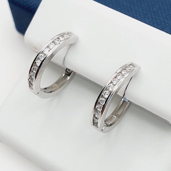 925 Sterling Silver Plated CZ Earrings, INUS1BR035 - Picture 1 of 10